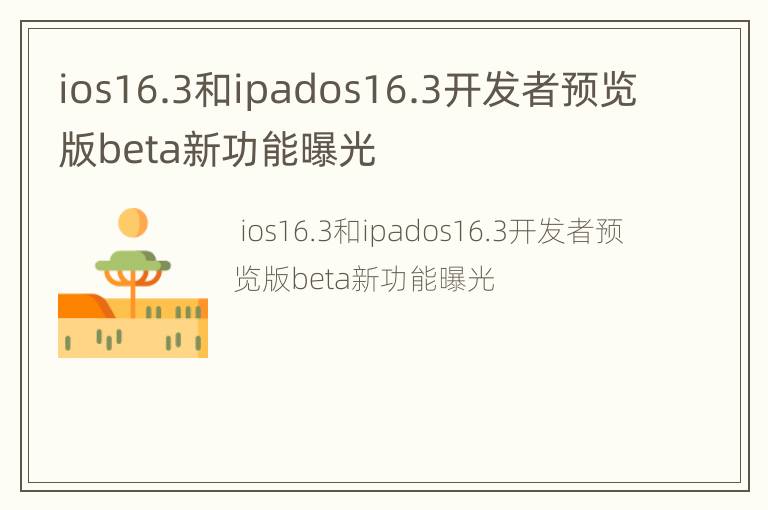 ios16.3和ipados16.3开发者预览版beta新功能曝光