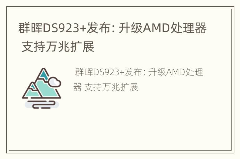 群晖DS923+发布：升级AMD处理器 支持万兆扩展