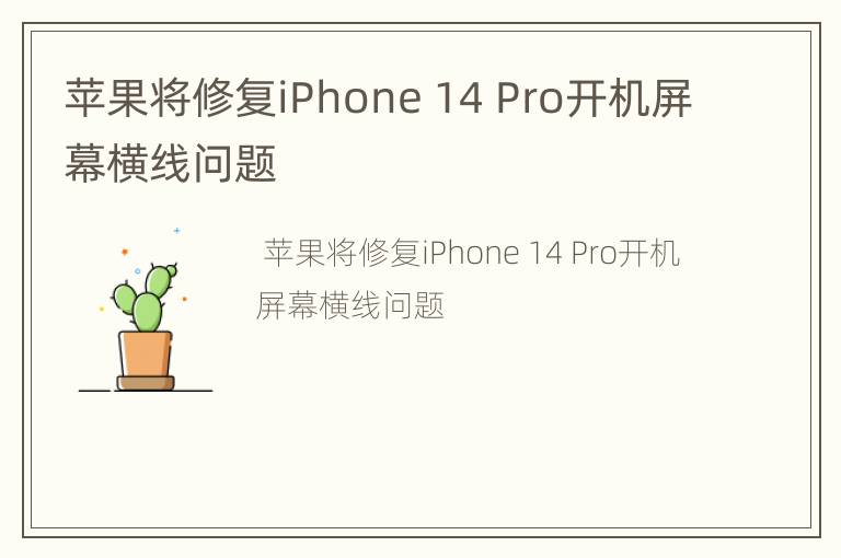 苹果将修复iPhone 14 Pro开机屏幕横线问题