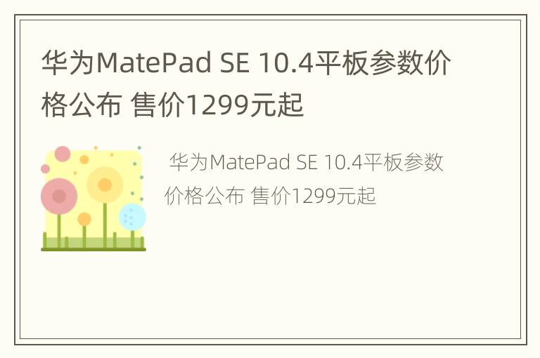 华为MatePad SE 10.4平板参数价格公布 售价1299元起